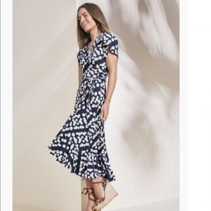 CABI Wrap Dress, XL, NWOT, Navy with white dots